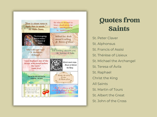 2026 Saints Quote Sticker Sheet – Weeks 37-48 Traditional Catholic feasts