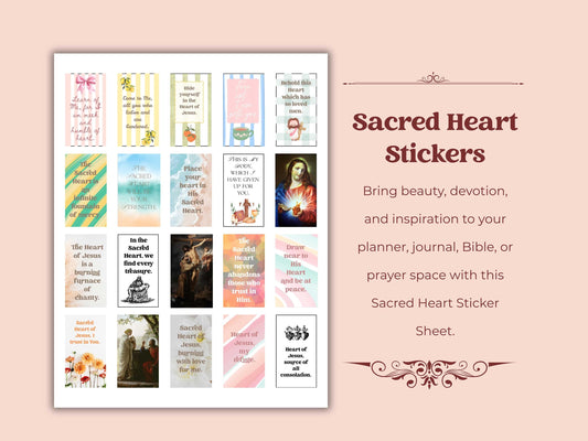 🎁 Sacred Heart Catholic Sticker Sheet – 20 Planner Stickers (8.5” x 11”) (100% off)