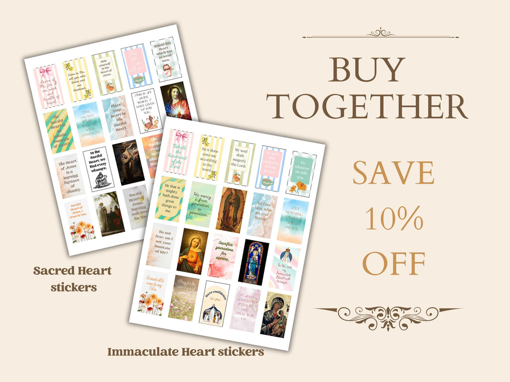 Immaculate Heart Catholic Sticker Sheet – 20 Planner Stickers (8.5” x 11”)