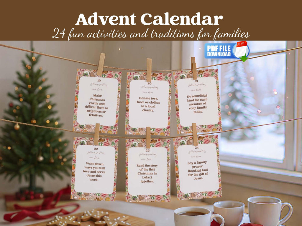 Printable Christmas Advent Calendar: 24 Family Activity Cards (Digital Download)