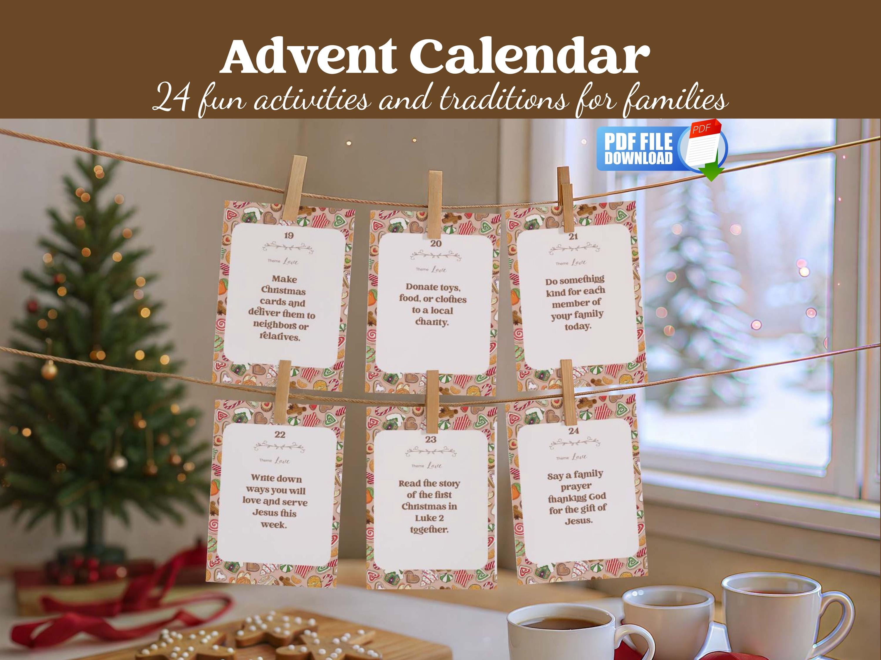Printable Christmas Advent Calendar: 24 Family Activity Cards (Digital Download)