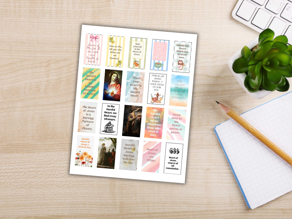 Sacred Heart Catholic Sticker Sheet – 20 Planner Stickers (8.5” x 11”)