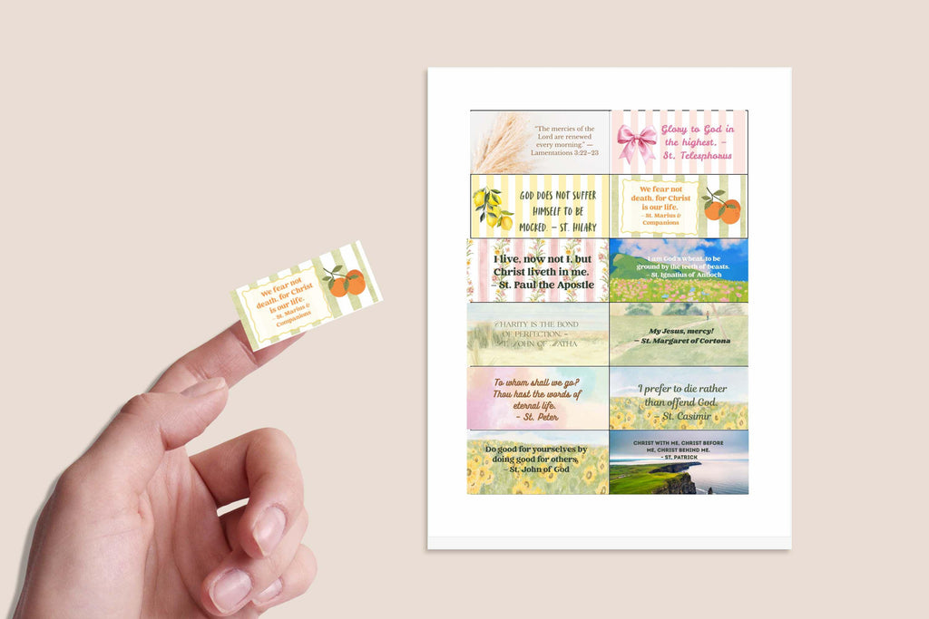 2026 Saints Quote Sticker Sheet – Weeks 1–12 Traditional Catholic feasts