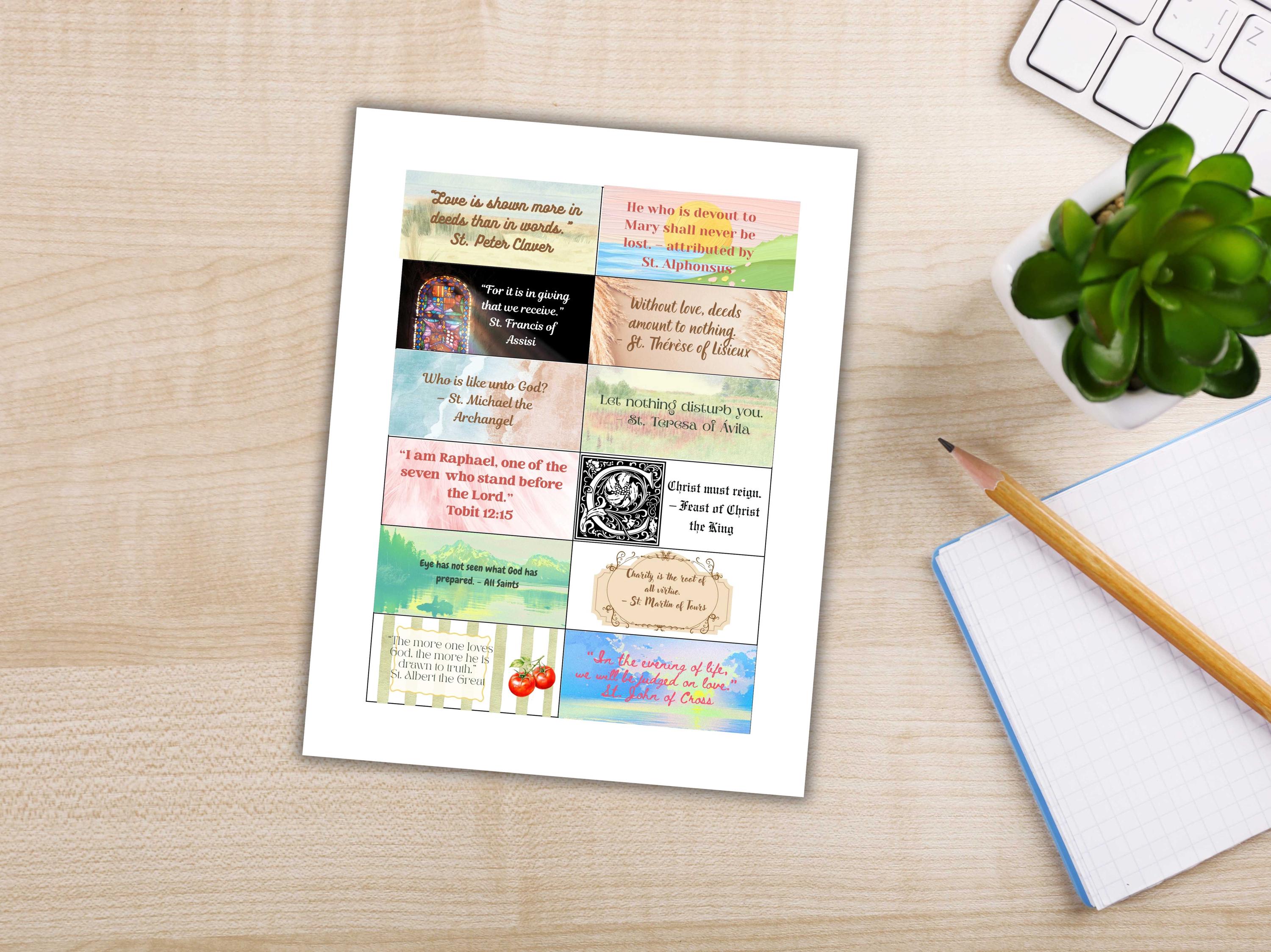 2026 Saints Quote Sticker Sheet – Weeks 37-48 Traditional Catholic feasts