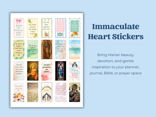 Immaculate Heart Catholic Sticker Sheet – 20 Planner Stickers (8.5” x 11”)