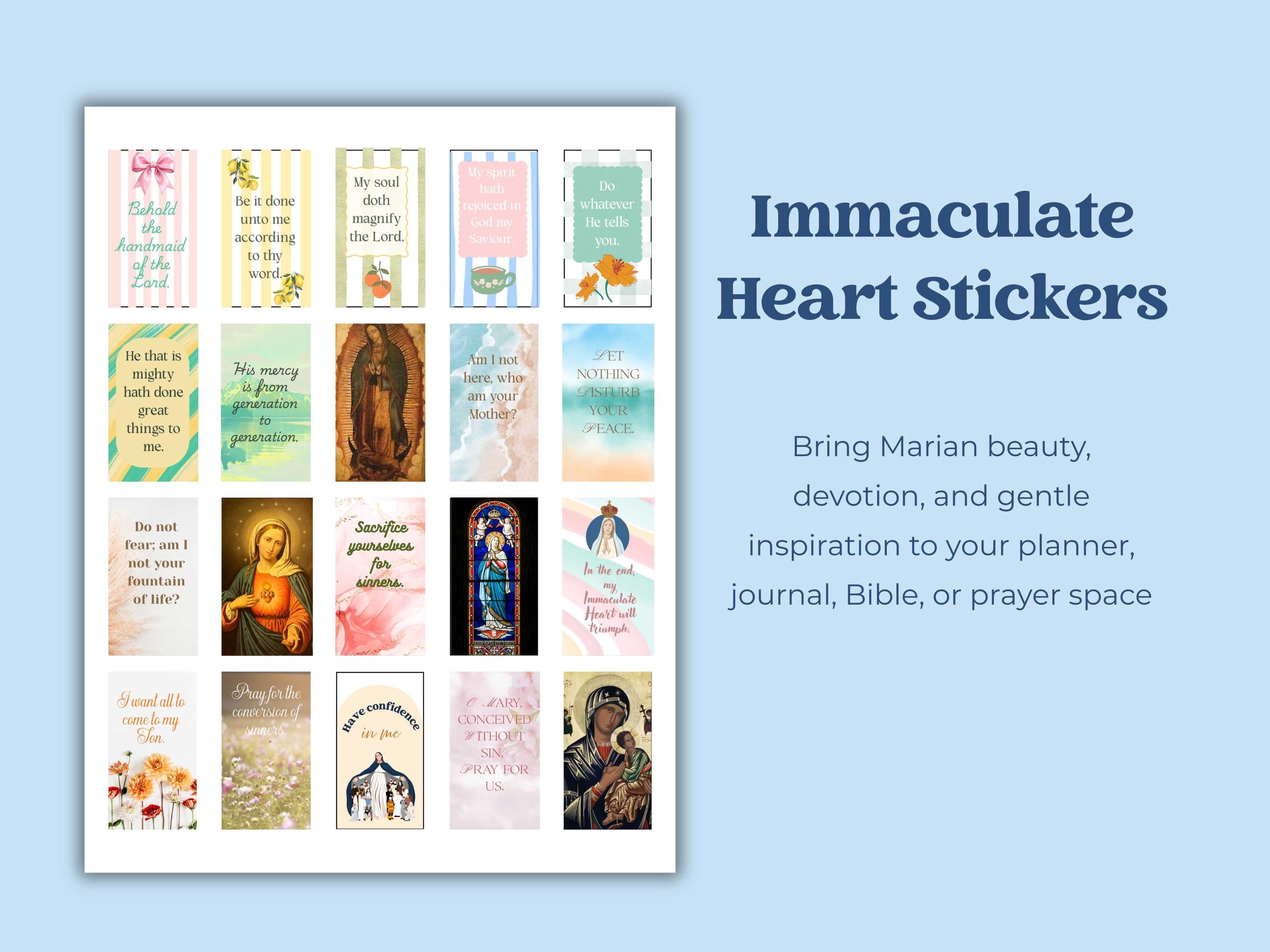 🎁 Immaculate Heart Catholic Sticker Sheet – 20 Planner Stickers (8.5” x 11”) (100% off)