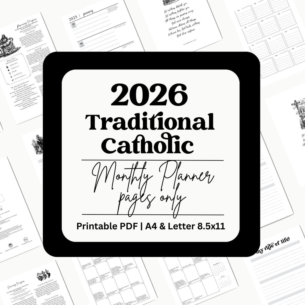 2026 Traditional Catholic, Monthly Planner pages only (PDF Printable A4 and Letter 8.5x11 Size)