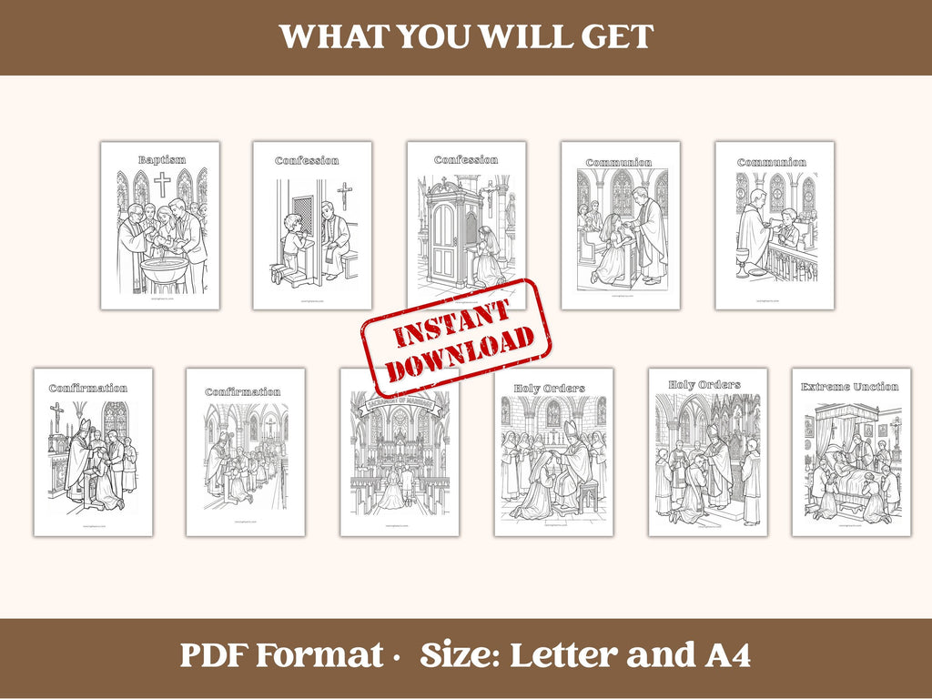 7 Sacraments Catholic Coloring Pages | Religious Education (PDF)