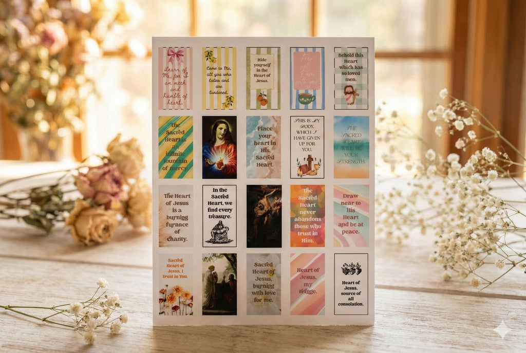 Sacred Heart Catholic Sticker Sheet – 20 Planner Stickers (8.5” x 11”)