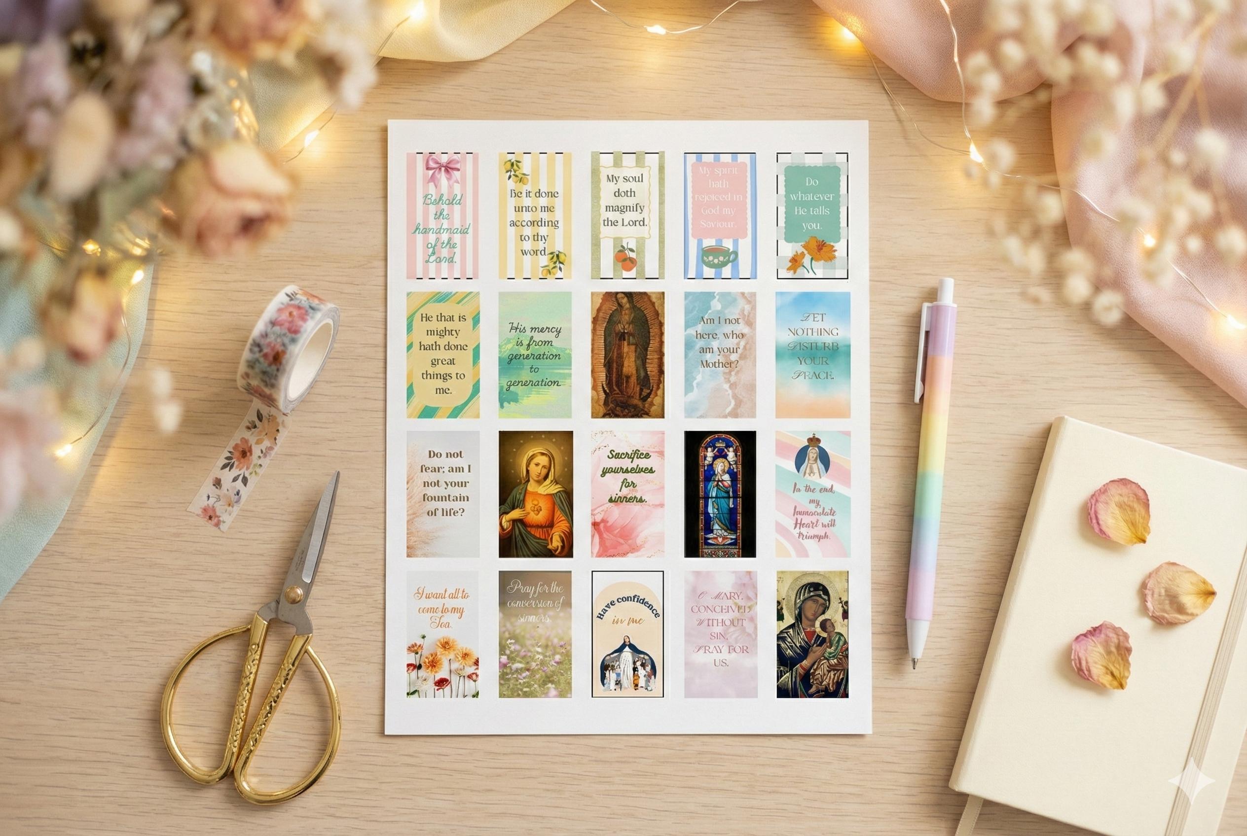 Immaculate Heart Catholic Sticker Sheet – 20 Planner Stickers (8.5” x 11”)