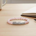 Personalized First Holy Communion Bracelet, Rose Quartz Catholic Jewelry with Engraved Name and Date