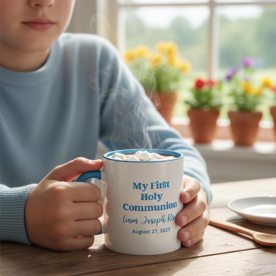 My First Holy Communion Coffee Mug | Personalized Name and Date, Accent Inside Color