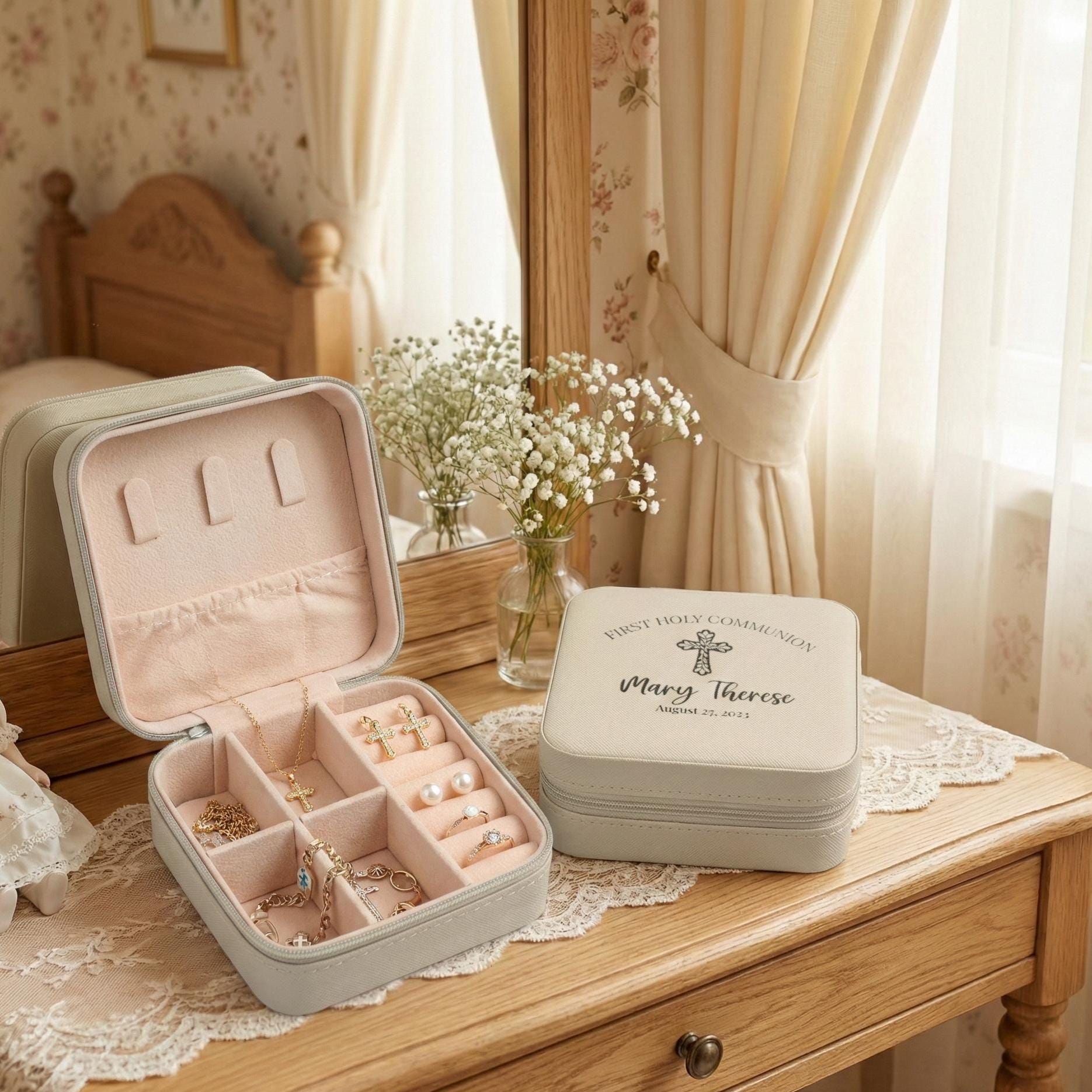 Personalized First Holy Communion Jewelry Box, Catholic Keepsake Gift