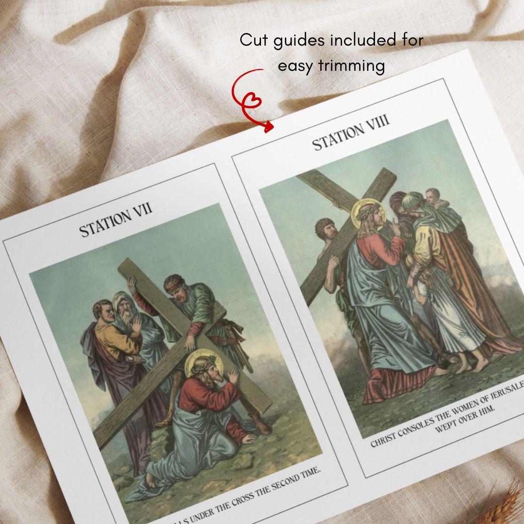 Vintage Stations of the Cross Banner Art, Catholic Lent Decor (Letter, A4 Download)