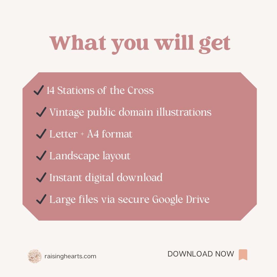 Vintage Stations of the Cross Banner Art, Catholic Lent Decor (Letter, A4 Download)