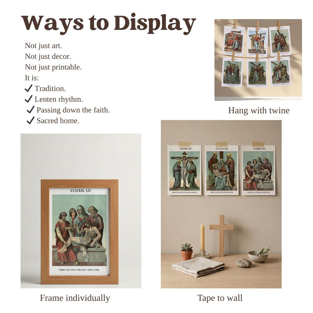Vintage Stations of the Cross Banner Art, Catholic Lent Decor (Letter, A4 Download)