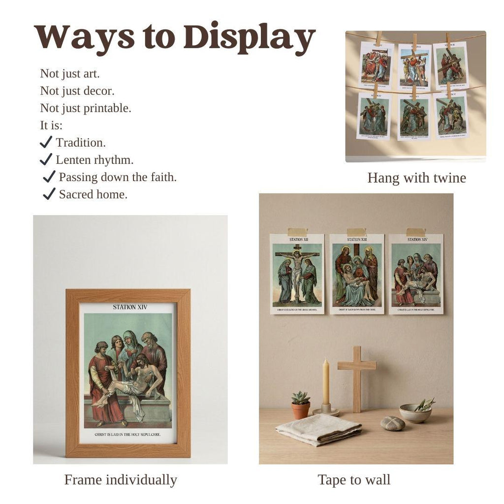 Vintage Stations of the Cross Banner Art, Catholic Lent Decor (Letter, A4 Download)
