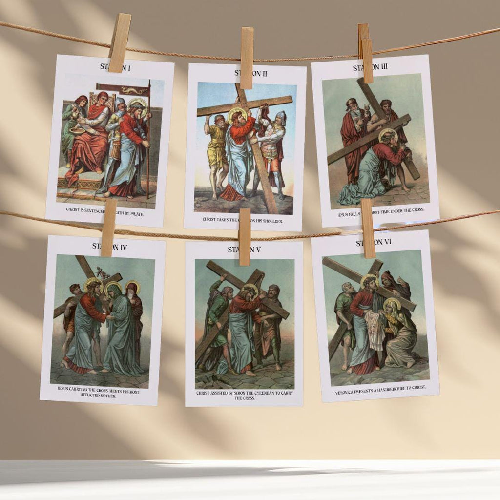 Vintage Stations of the Cross Banner Art, Catholic Lent Decor (Letter, A4 Download)