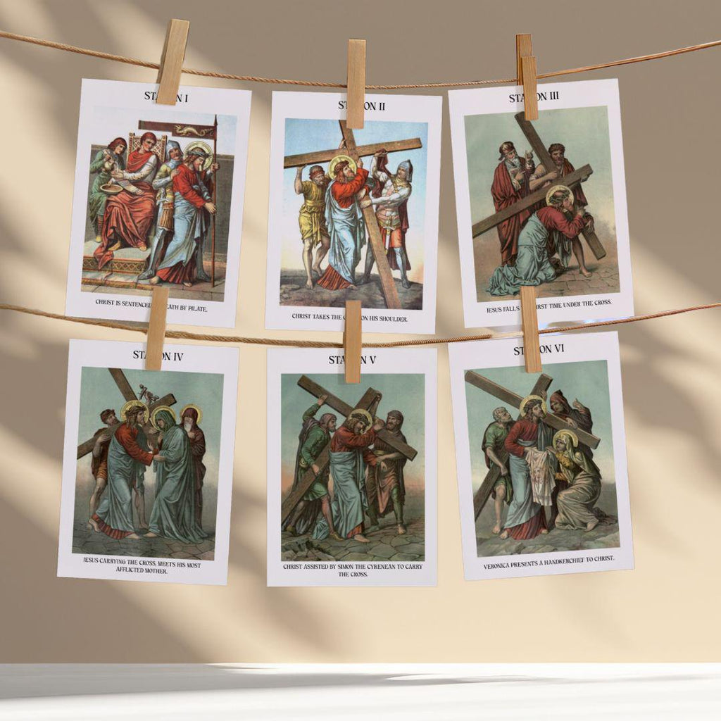 Vintage Stations of the Cross Banner Art, Catholic Lent Decor (Letter, A4 Download)