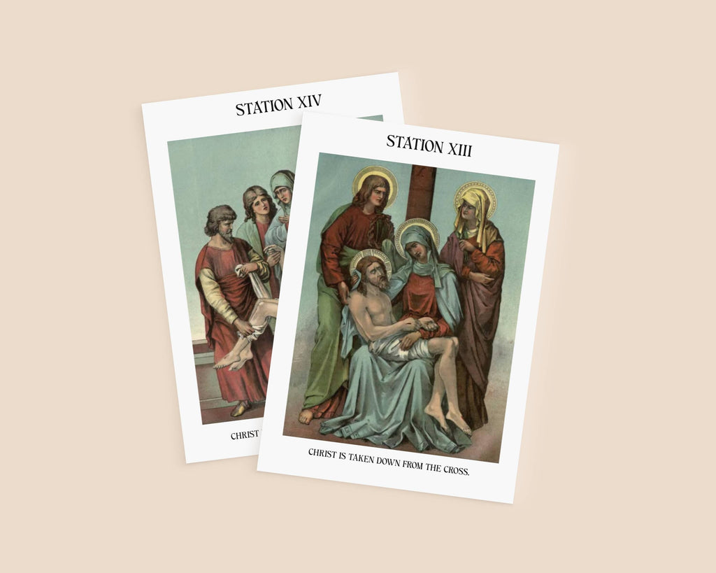 Vintage Stations of the Cross Banner Art, Catholic Lent Decor (Letter, A4 Download)