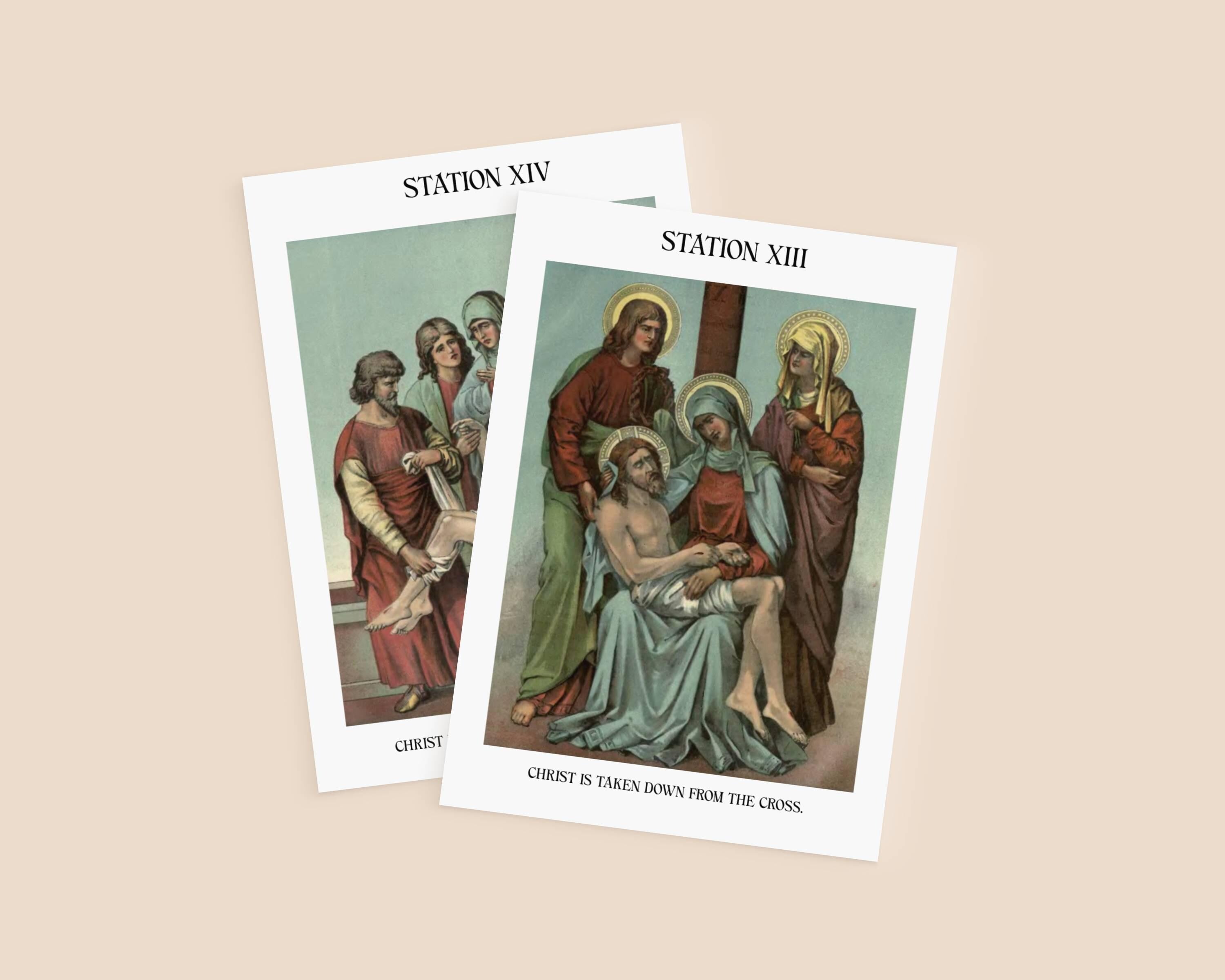 Vintage Stations of the Cross Banner Art, Catholic Lent Decor (Letter, A4 Download)