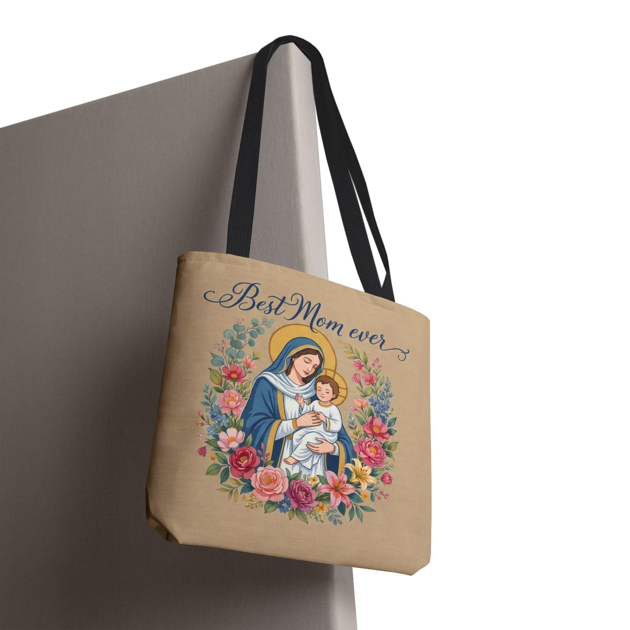 Catholic Madonna and Child Tote Bag, Personalized Mother's Day Gift, Custom Name Church Bag