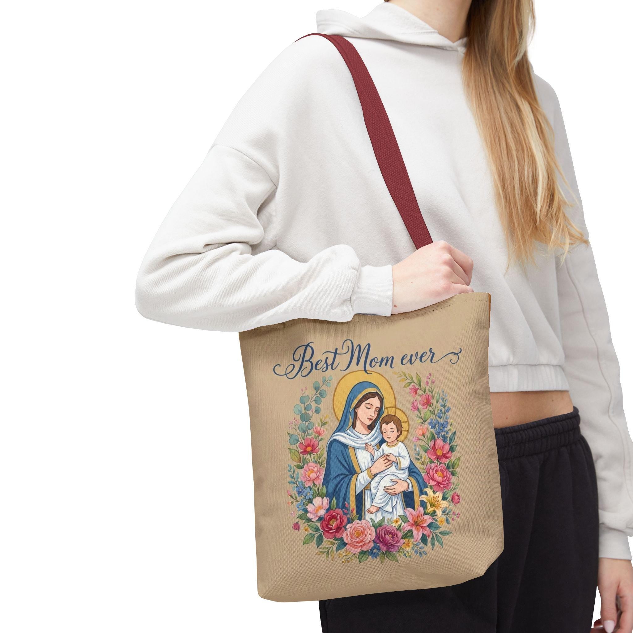Catholic Madonna and Child Tote Bag, Personalized Mother's Day Gift, Custom Name Church Bag