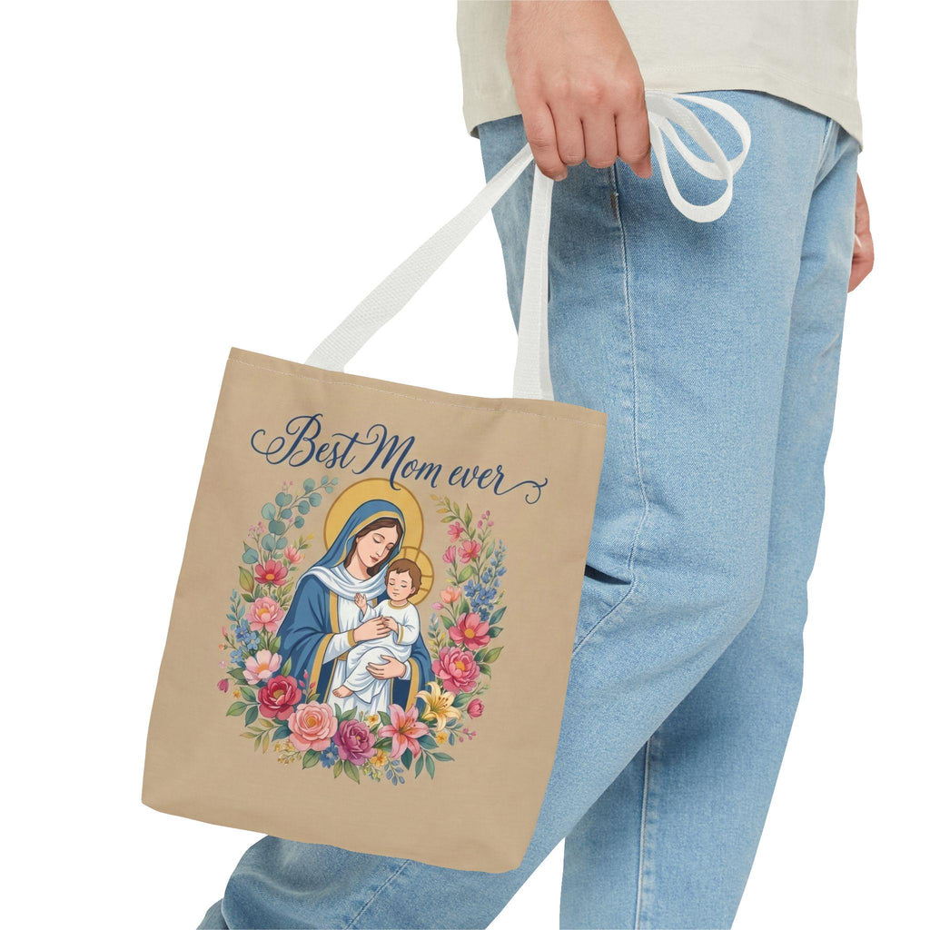 Catholic Madonna and Child Tote Bag, Personalized Mother's Day Gift, Custom Name Church Bag