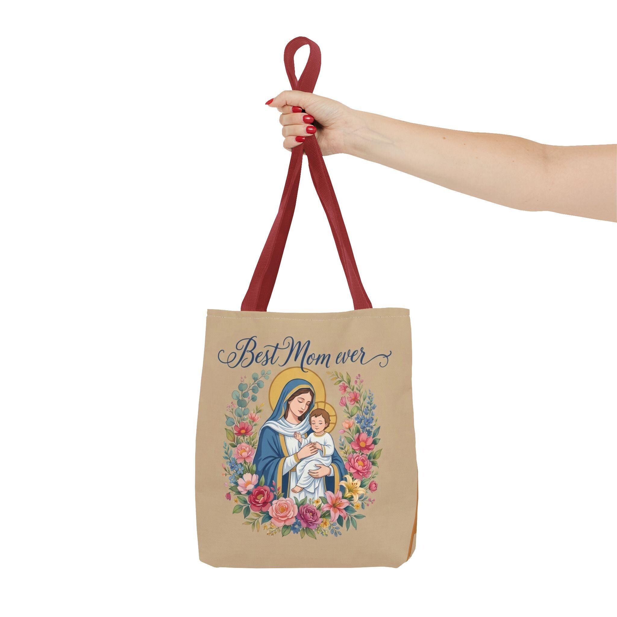 Catholic Madonna and Child Tote Bag, Personalized Mother's Day Gift, Custom Name Church Bag