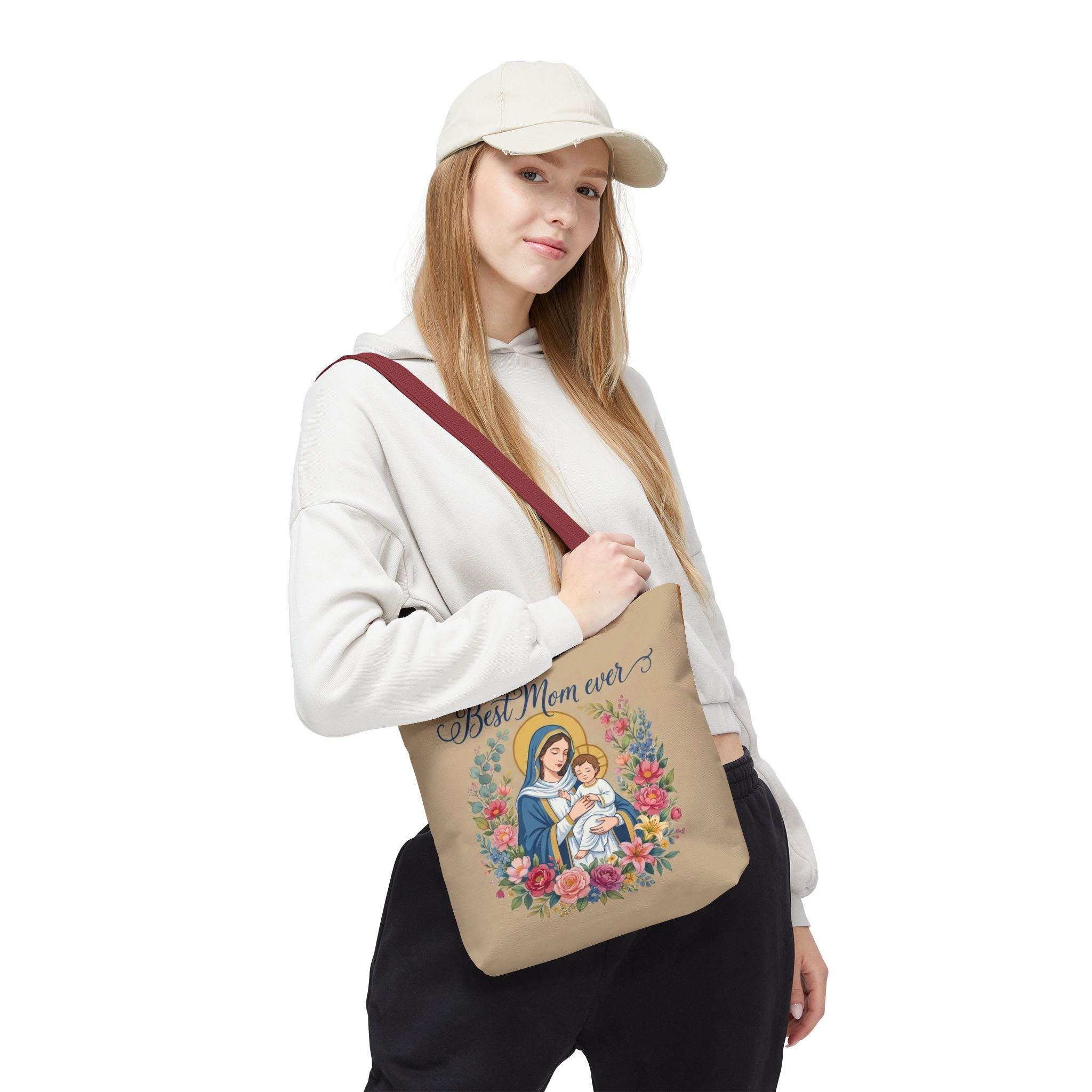 Catholic Madonna and Child Tote Bag, Personalized Mother's Day Gift, Custom Name Church Bag