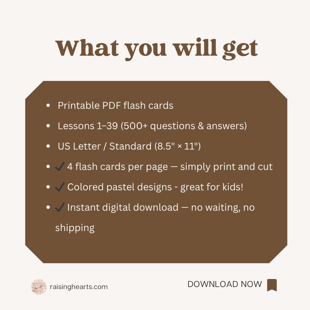 Baltimore Catechism Flashcards, Lessons 1-39, 515 Q&A (Digital Download), Colored Pastel Design