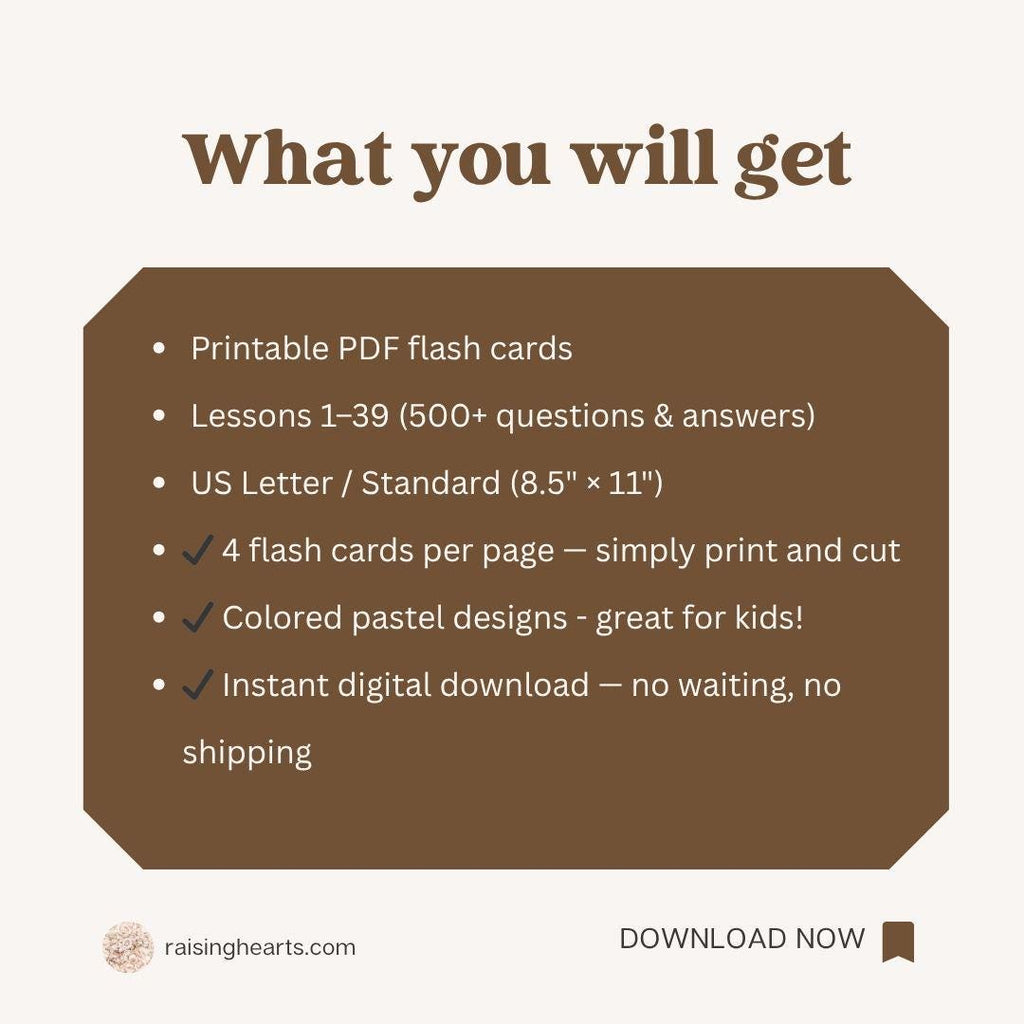 Baltimore Catechism Study Cards PDF: Catholic Homeschool Printable Lessons 1-39, Colored pastel designs
