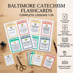 Baltimore Catechism Flashcards, Lessons 1-39, 515 Q&A (Digital Download), Colored Pastel Design