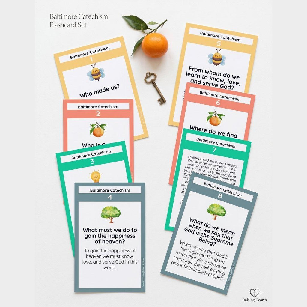 Baltimore Catechism Flashcards, Lessons 1-39, 515 Q&A (Digital Download), Colored Pastel Design