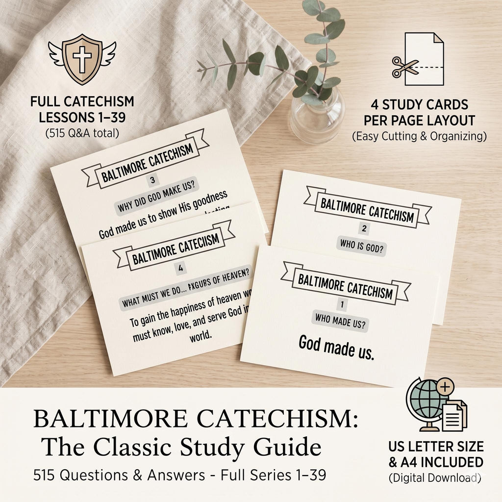 Baltimore Catechism Flash Cards, Printable PDF, Lessons 1–39 | First Communion & Confirmation | Traditional Catholic | Latin Mass Families