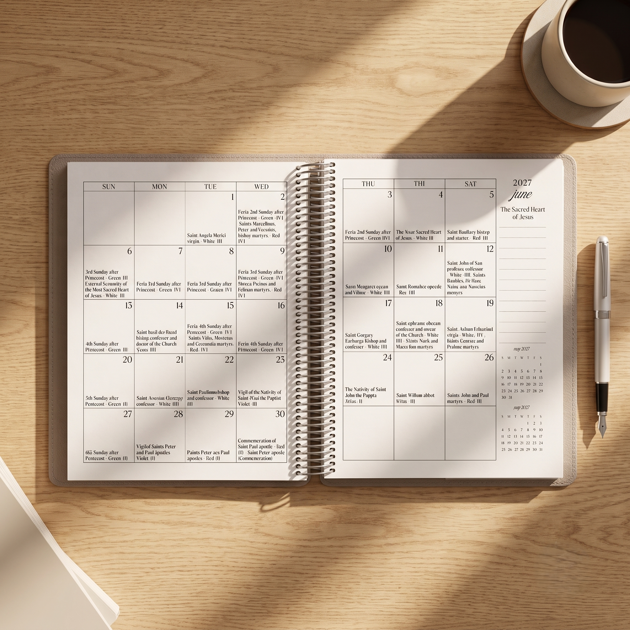 2026–2027 Traditional Catholic Planner: Horizontal Weekly Layout | 1962 Latin Mass Feasts | Murillo Cover