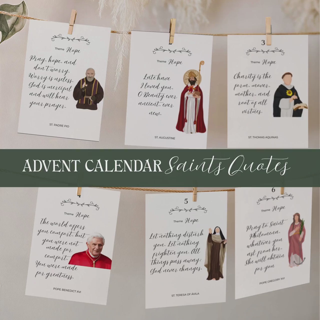 Catholic Saint Quotes Advent Calendar: Inspirational Daily Cards (Digital Download)