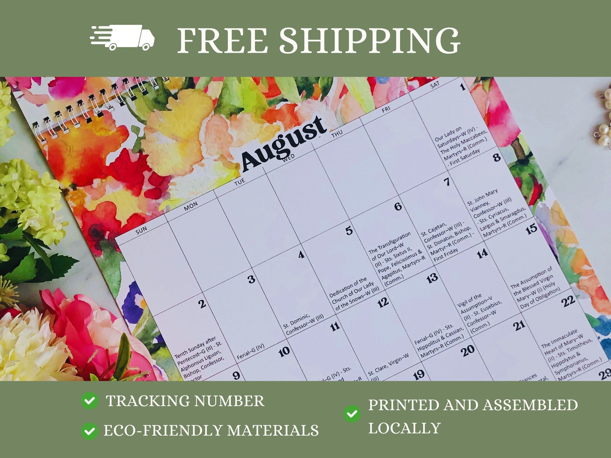 2026 Traditional Catholic Wall Calendar | 1962 Latin Missal | Floral Design (FREE SHIPPING)